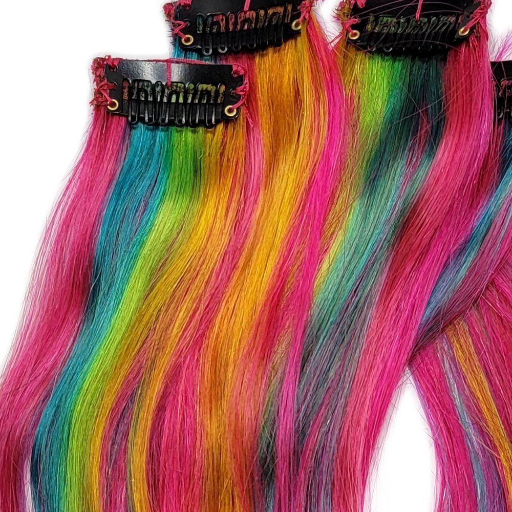 Pink Rainbow Remy Human Hair Extensions 8 inch Short Hairstyles
